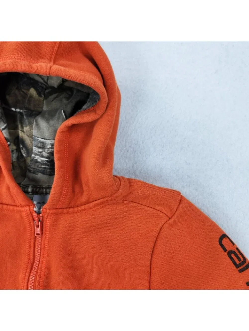 Carhartt Jacket Boys 24M Orange Hooded Hoodie Full Zip Realtree Camo Lined
